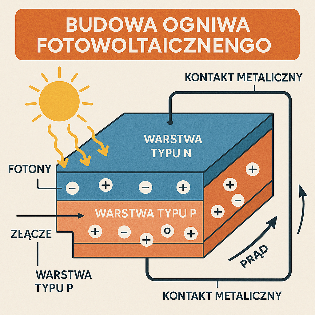 Schemat działania ogniwa fotowoltaicznego